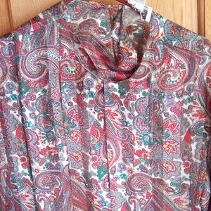 Notations Paisley Cowl-Neck Blouse in Red, Teal, Cream
